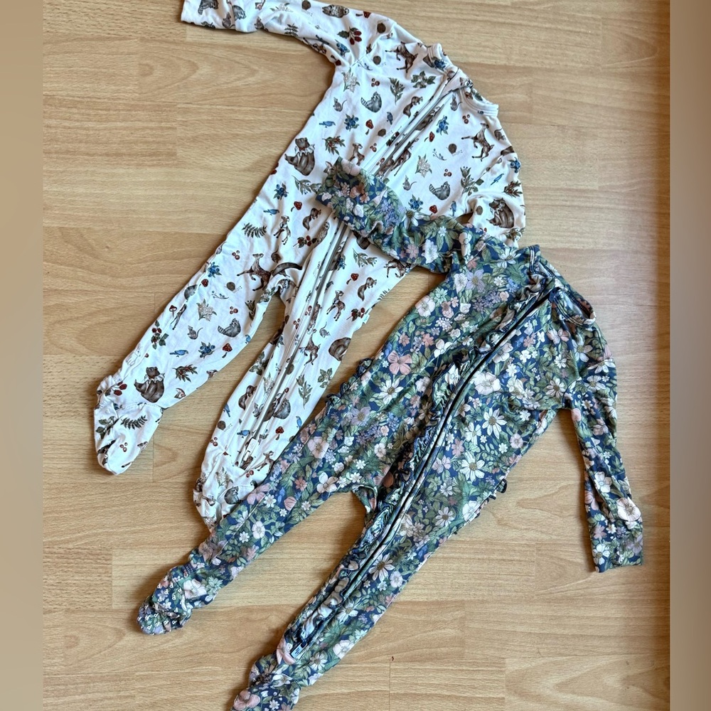 Posh Peanut lot Jayla ruffled & Iridessa zippered one piece size 6-9m